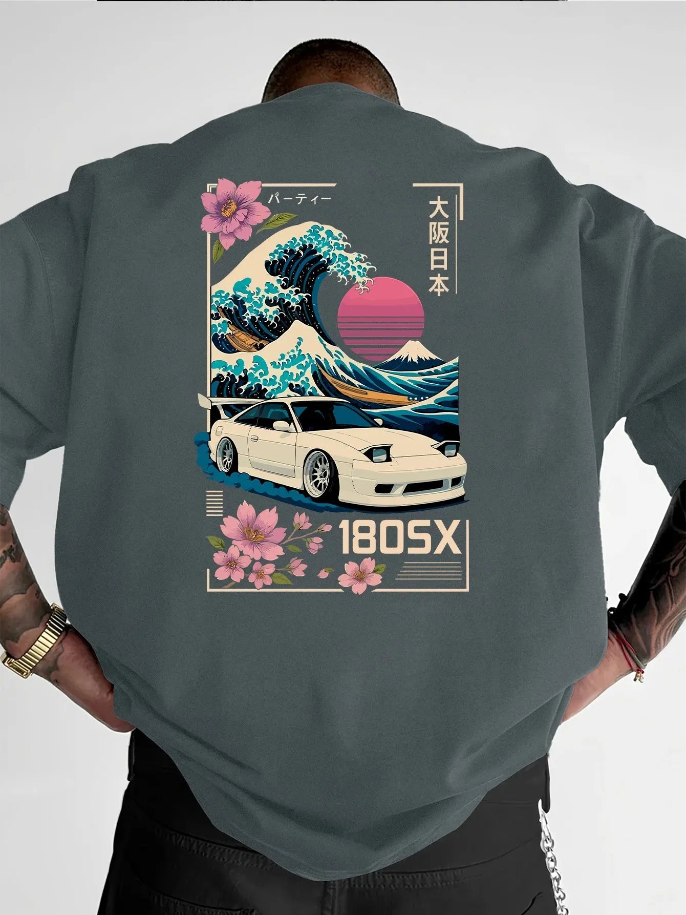 Men's Short-sleeved Japanese Ukiyo-e JDM Car Culture Trend-print T-shirt Casual Street Wear Versatile Across Various Occasions
