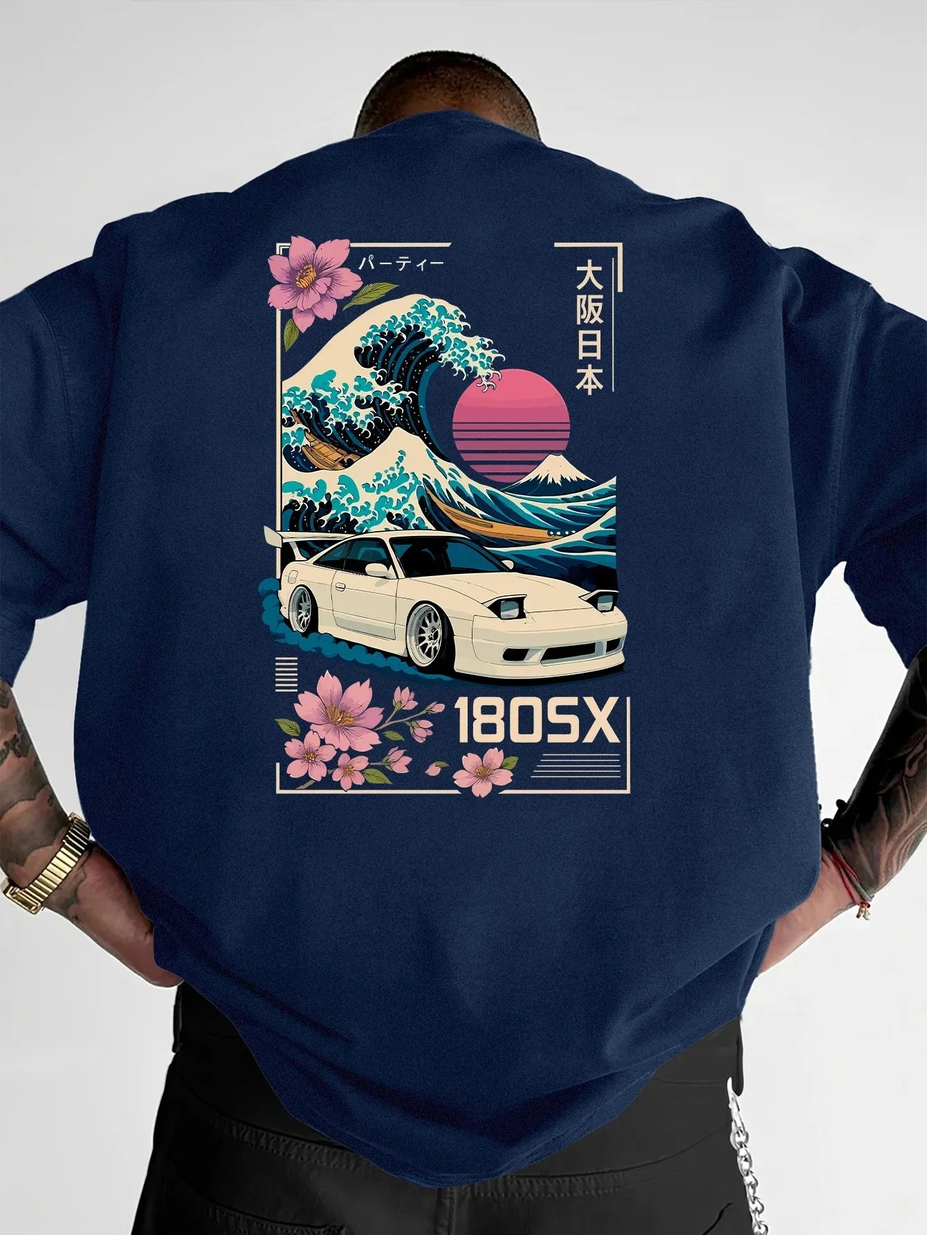 Men's Short-sleeved Japanese Ukiyo-e JDM Car Culture Trend-print T-shirt Casual Street Wear Versatile Across Various Occasions