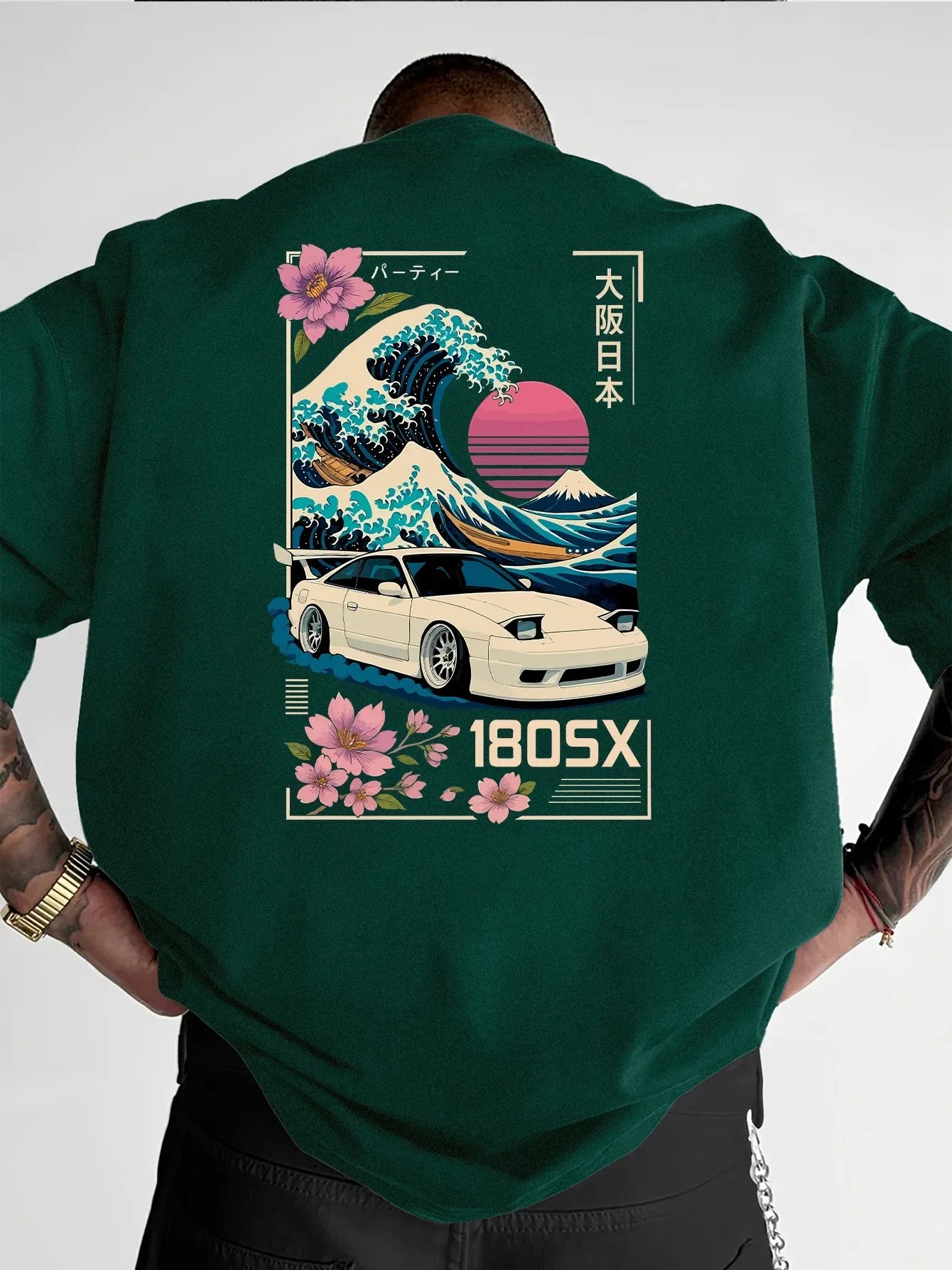 Men's Short-sleeved Japanese Ukiyo-e JDM Car Culture Trend-print T-shirt Casual Street Wear Versatile Across Various Occasions