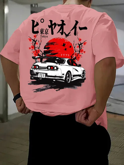 Printed T-shirt for Men New Summer Fashion Tokyo JDM Car Sakura Printed Tee Machine Washable S-XXL