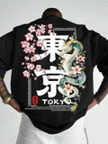 Tokyo Japanese Kanji Dragon & Cherry Blossoms Graphic T-Shirt Men Women Watercolor Art Casual Short Sleeve Cotton Tops