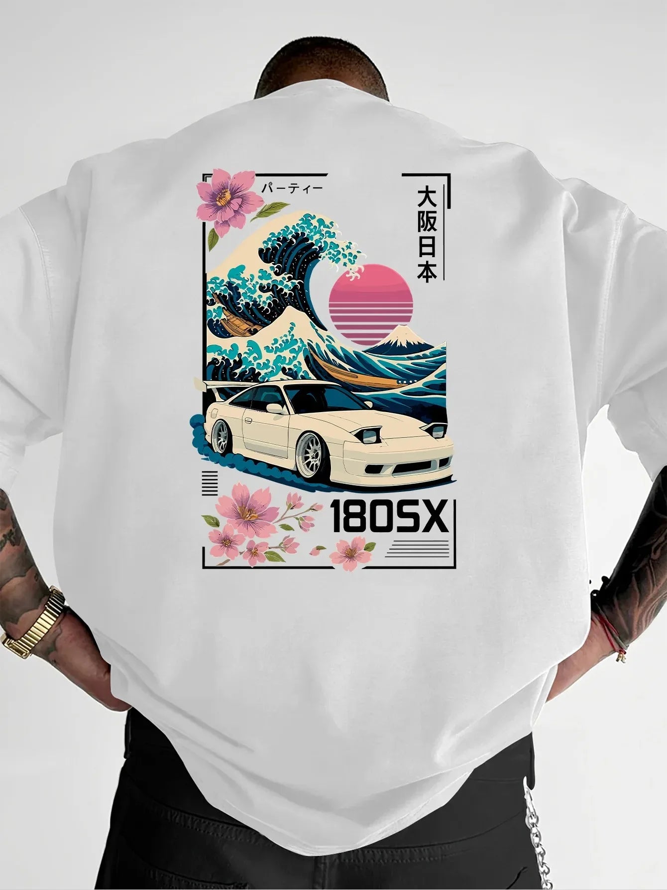 Men's Short-sleeved Japanese Ukiyo-e JDM Car Culture Trend-print T-shirt Casual Street Wear Versatile Across Various Occasions