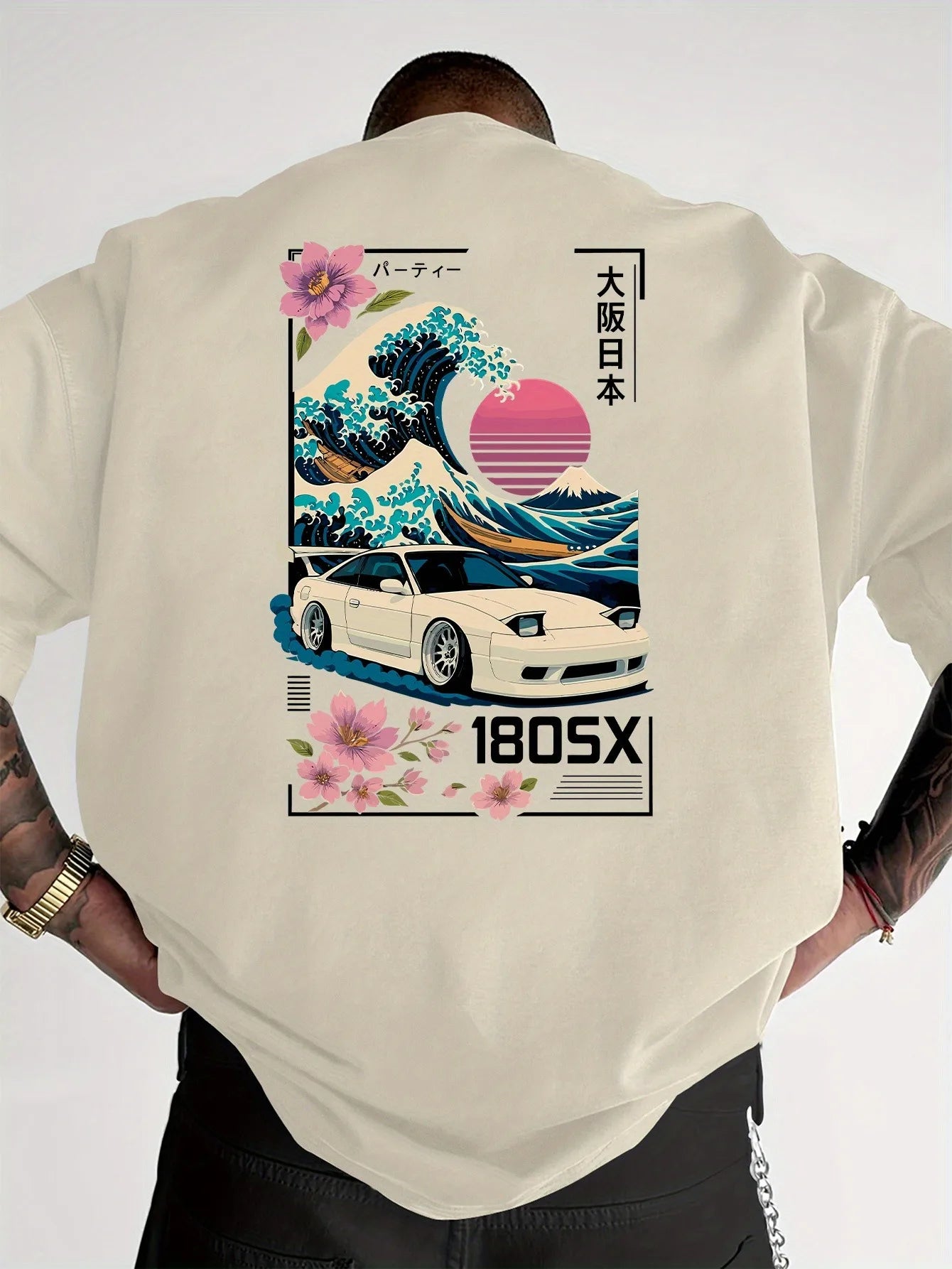 Men's Short-sleeved Japanese Ukiyo-e JDM Car Culture Trend-print T-shirt Casual Street Wear Versatile Across Various Occasions