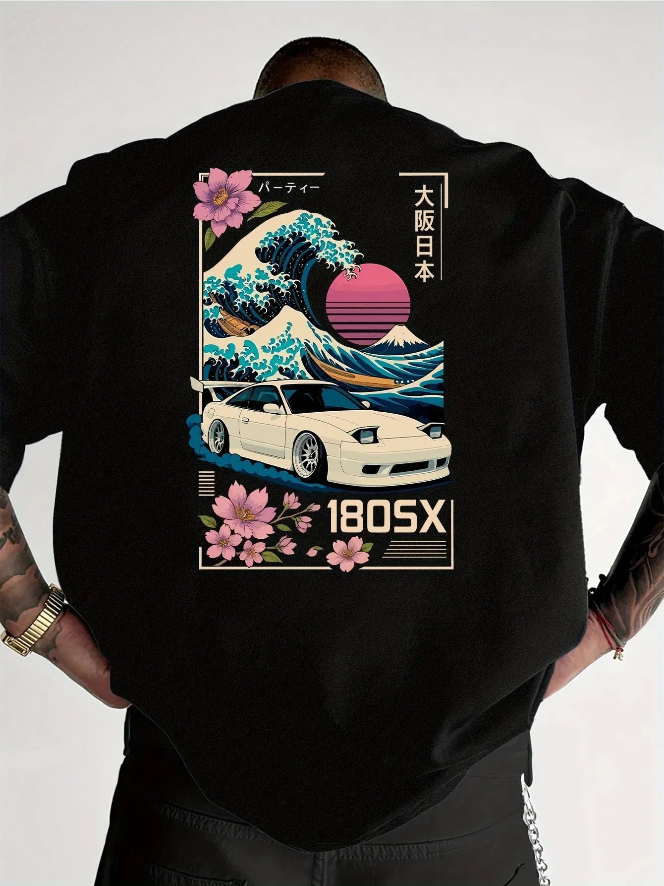 Men's Short-sleeved Japanese Ukiyo-e JDM Car Culture Trend-print T-shirt Casual Street Wear Versatile Across Various Occasions