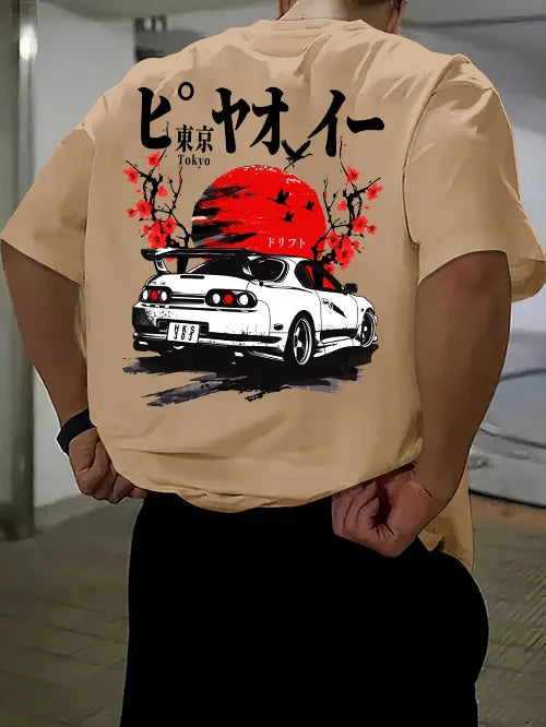 Printed T-shirt for Men New Summer Fashion Tokyo JDM Car Sakura Printed Tee Machine Washable S-XXL