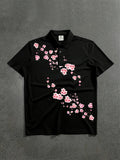 Men's Short Sleeved Shirt T-shirt Polo Shirt Cherry Blossom Pattern Printed Casual Style Loose Fit Daily Casual